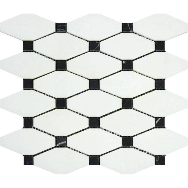 Thassos White Marble Octave with Black Dots Honed Mosaic Tile - tilestate