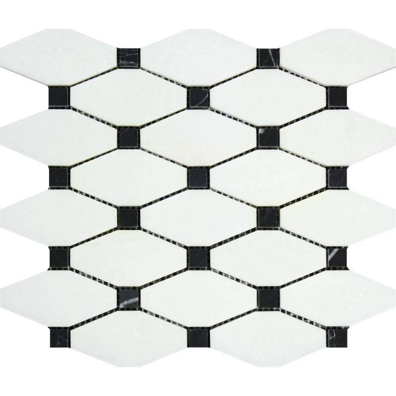 Thassos White Marble Octave with Black Dots Honed Mosaic Tile - tilestate