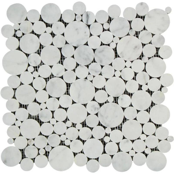 White Carrara Marble Bubble Design Honed Mosaic Tile - tilestate