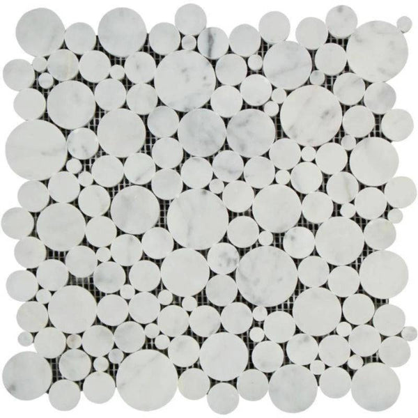 White Carrara Marble Bubble Design Polished Mosaic Tile - tilestate