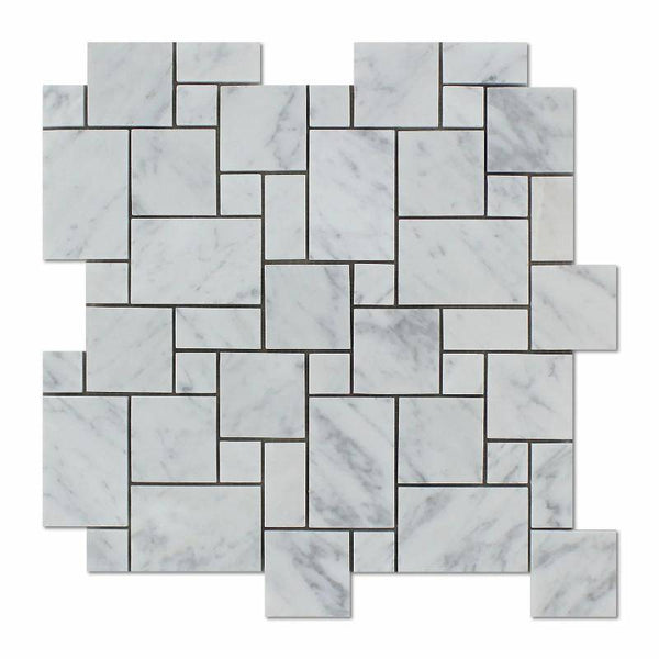 White Carrara Marble Micro Mini Pattern Honed Mosaic Tile - tilestate