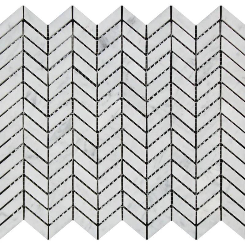 White Carrara Marble Mini Chevron Honed Mosaic Tile - tilestate