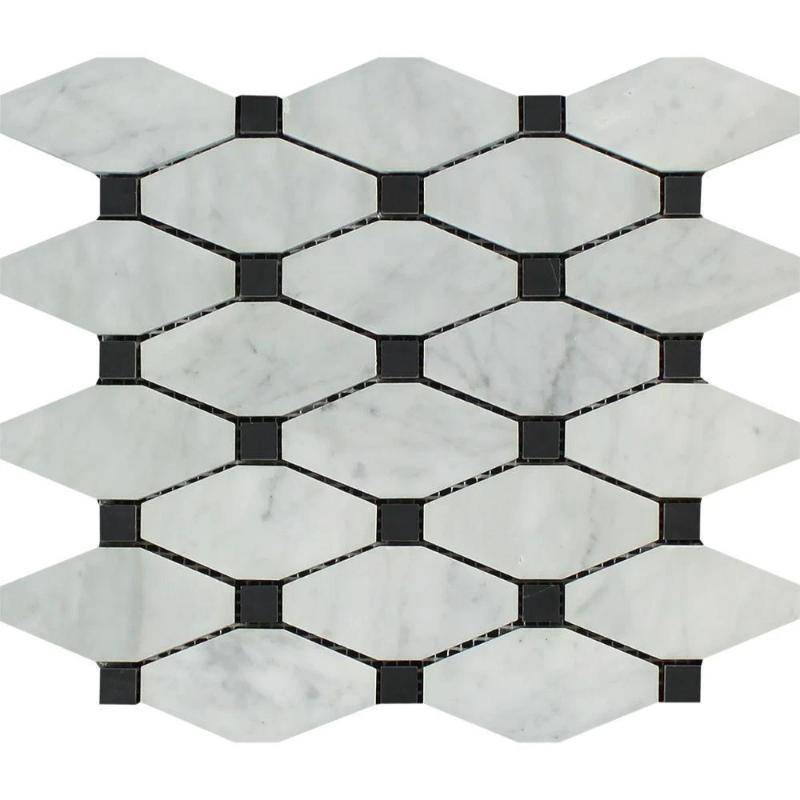 White Carrara Marble Octave with Black Dots Honed Mosaic Tile - tilestate