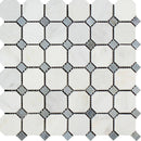 Oriental White Honed Marble Octagon Mosaic Tile w/ Blue-Gray Dots - tilestate