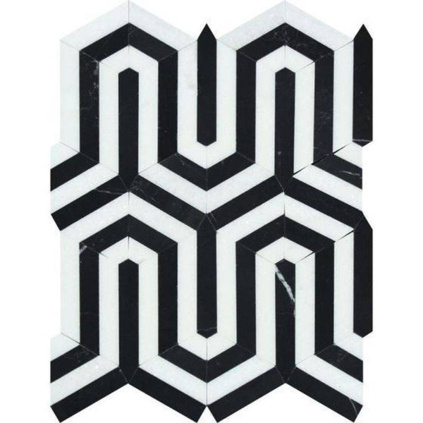 Thassos White and Black Marble Berlinetta Honed Mosaic Tile - tilestate