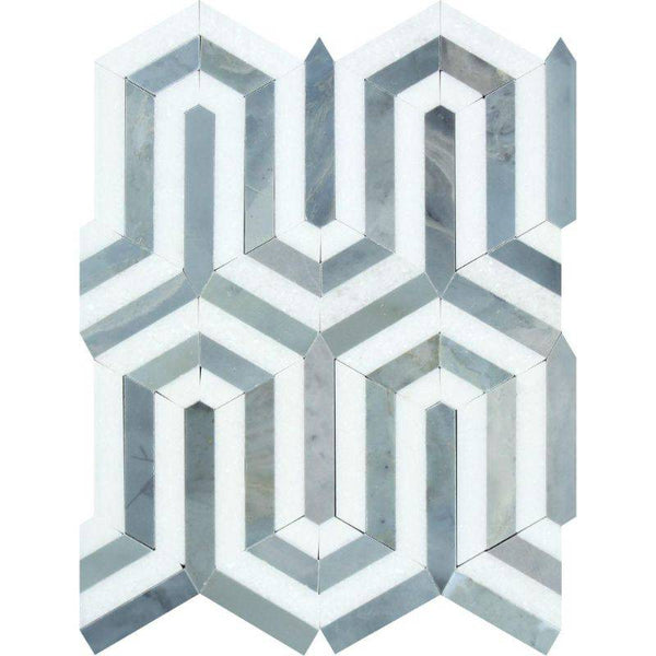 Thassos White and Blue Marble Berlinetta Polished Mosaic Tile - tilestate