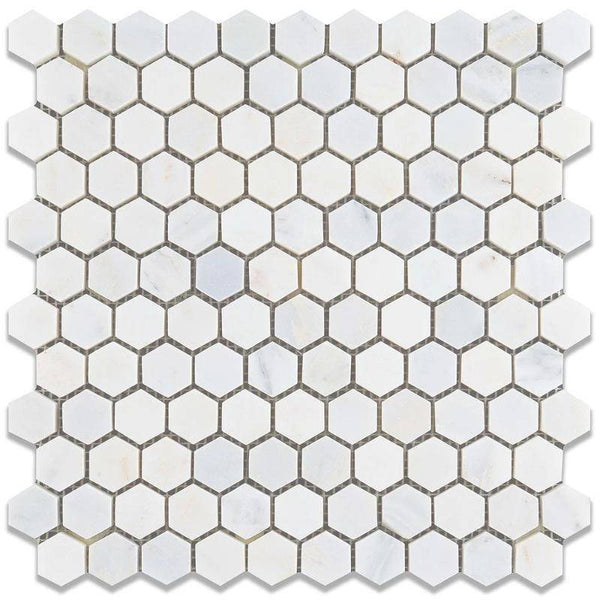 Asian Statuary (Oriental White) Marble 1x1 Hexagon Honed Mosaic Tile For Kitchen Backsplash and Bathroom Wall or Bathroom Floor - tilestate
