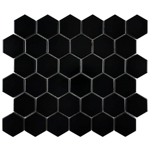 2x2 Absolute Black Granite Polished Hexagon Mosaic Tile - tilestate