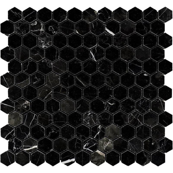 Nero Marquina Marble 1x1 Hexagon Polished Mosaic Tile - tilestate