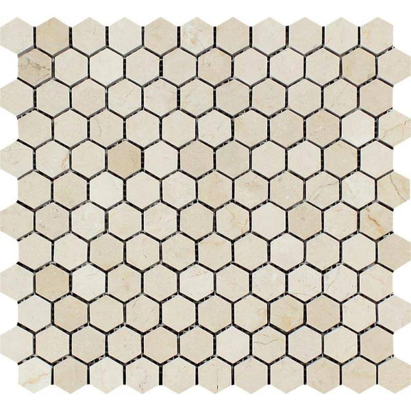 Crema Marfil Marble 1x1 Hexagon Honed Mosaic Tile - tilestate