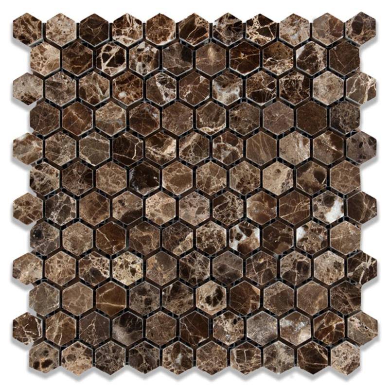 Emperador Dark Spanish Marble 1x1 Hexagon Polished Mosaic Tile - tilestate