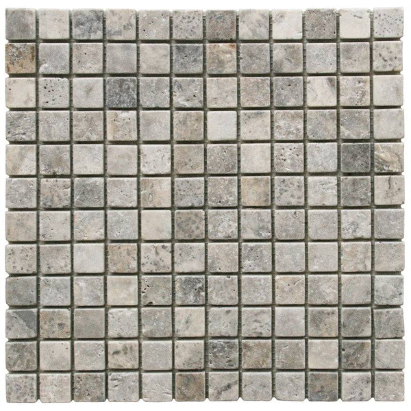 Silver Travertine 1x1 Tumbled Mosaic Tile - tilestate