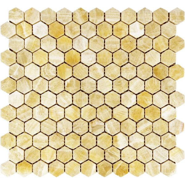 Honey Onyx 1x1 Hexagon Polished Mosaic Tile - tilestate