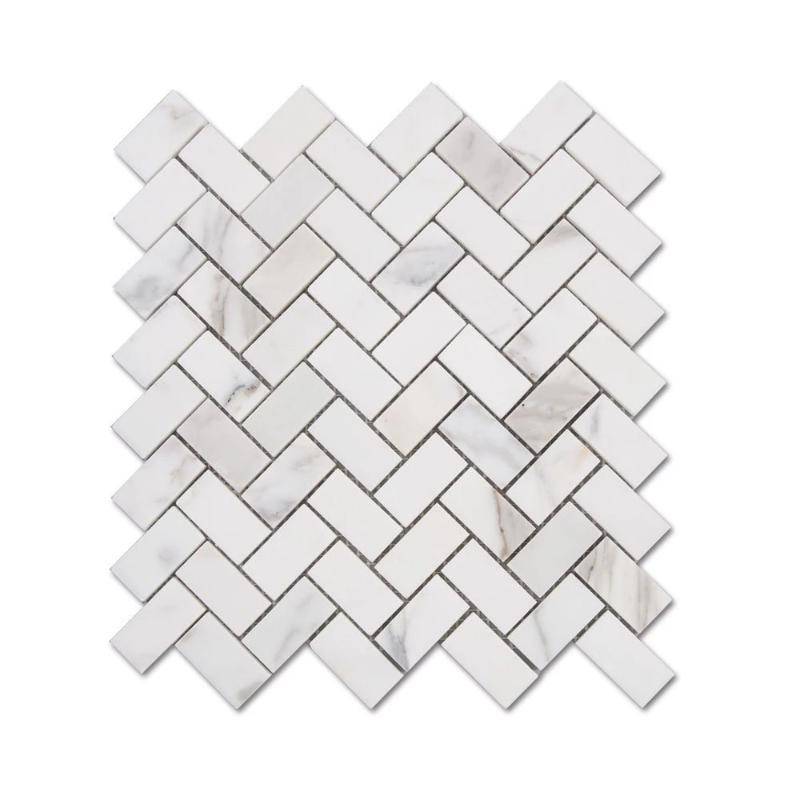 Calacatta Gold Marble 1x2 Herringbone Honed Mosaic Tile - tilestate