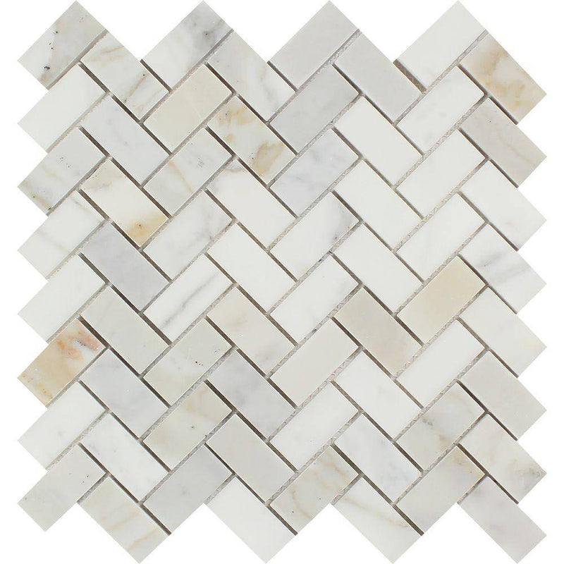 Calacatta Gold Marble 1x2 Herringbone Polished Mosaic Tile - tilestate