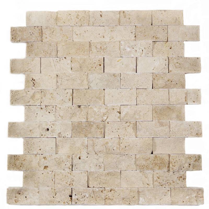 Ivory Travertine 1x2 Split Face Mosaic Tile - tilestate