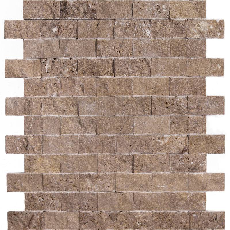 Noce Travertine 1x2 Split Face Mosaic Tile - tilestate