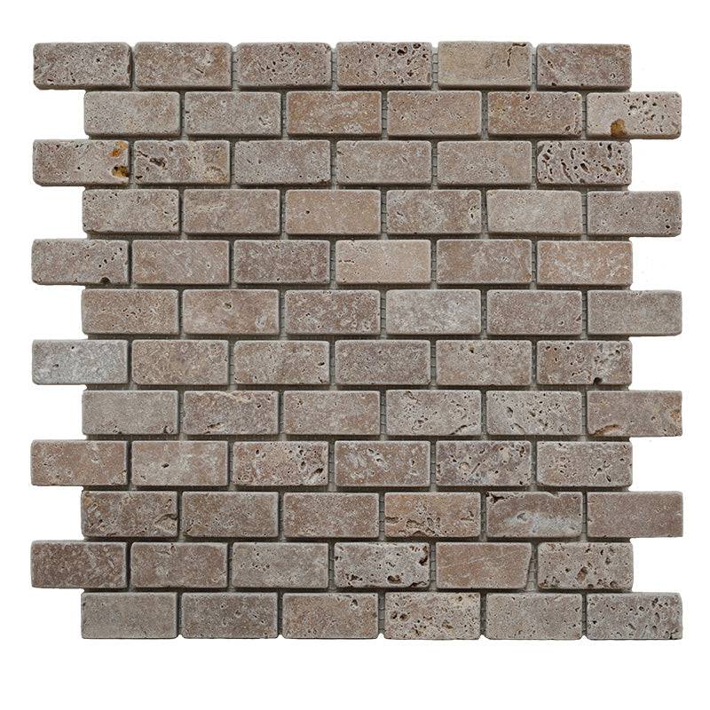 Noce Travertine 1x2 Tumbled Mosaic Tile - tilestate