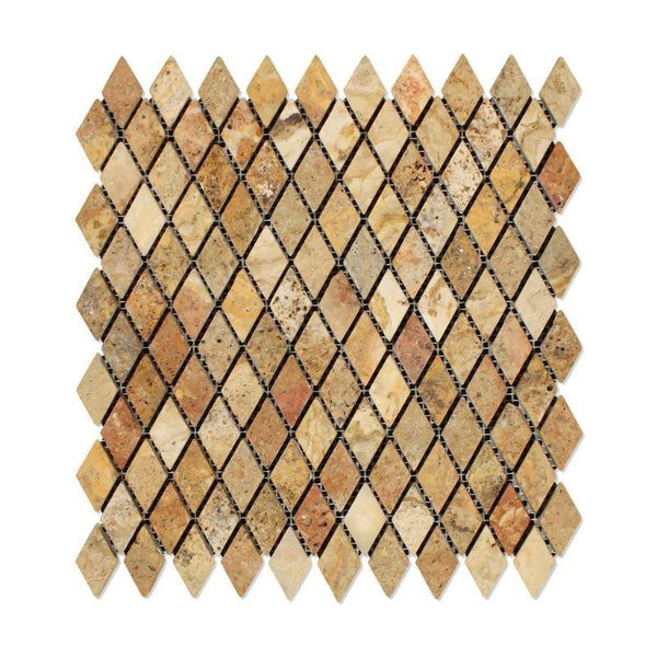 Scabos Travertine 1x2 Diamond Tumbled Mosaic Tile - tilestate