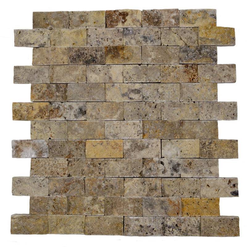 Scabos Travertine 1x2 Split Face Mosaic Tile - tilestate