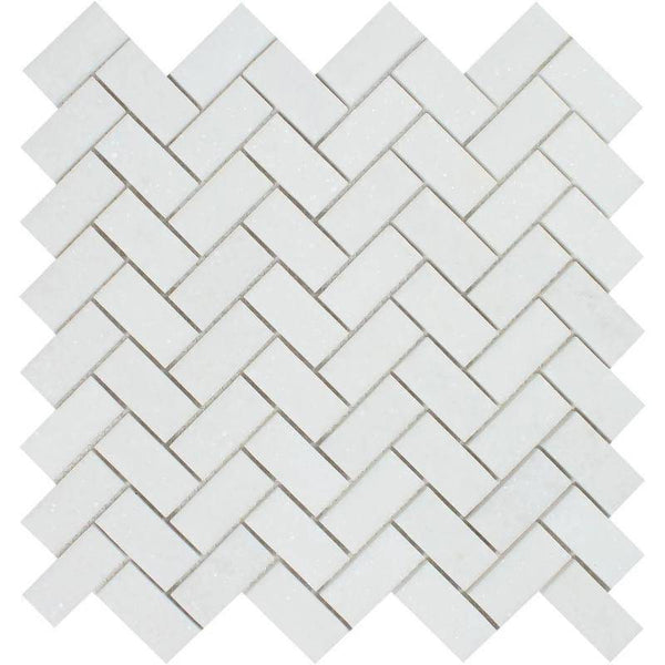 Thassos White Marble 1x2 Herringbone Polished Mosaic Tile - tilestate