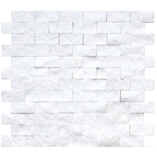 Thassos White Marble 1x2 Split Face Mosaic Tile - tilestate