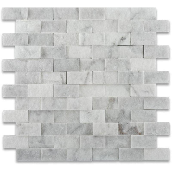 White Carrara Marble 1x2 Split Face Mosaic Tile - tilestate