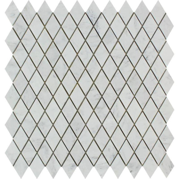 White Carrara Marble Polished 1x2 Diamond Mosaic Tile - tilestate