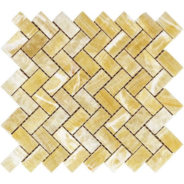 Honey Onyx 1x2 Herringbone Polished Mosaic Tile - tilestate