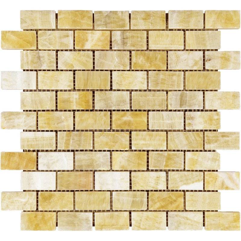 Honey Onyx 1x2 Polished Mosaic Tile - tilestate