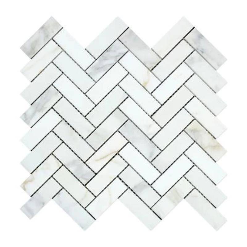 Calacatta Gold Marble 1x3 Herringbone Honed Mosaic Tile - tilestate