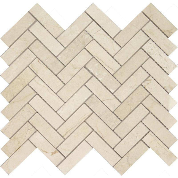 Crema Marfil Marble 1x3 Herringbone Polished Mosaic Tile - tilestate