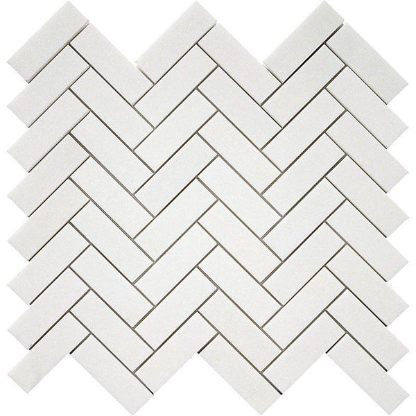 Thassos White Marble 1x3 Herringbone Honed Mosaic Tile - tilestate