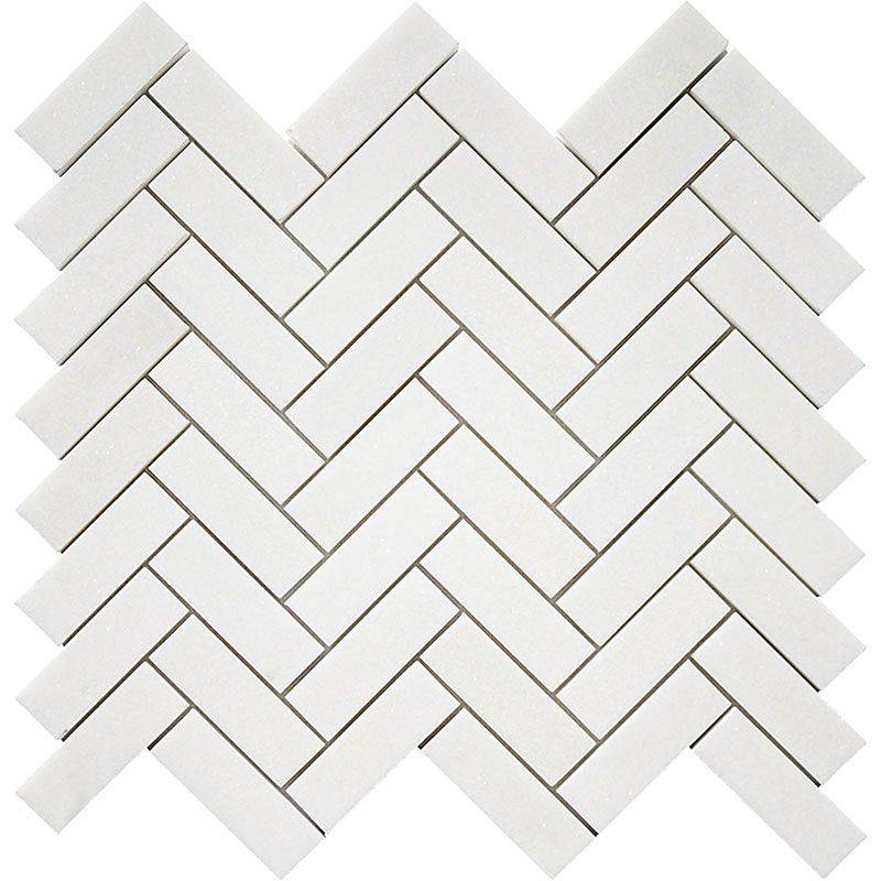 Thassos White Marble 1x3 Herringbone Polished Mosaic Tile - tilestate