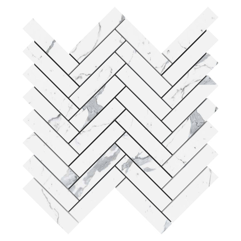 1x4 Statuario Herringbone Marble Mosaic Tile - tilestate