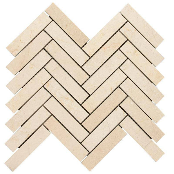 Crema Marfil Marble 1x4 Herringbone Polished Mosaic Tile - tilestate