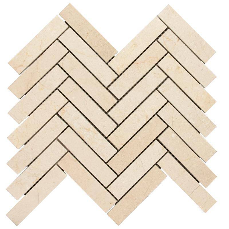 Crema Marfil Marble 1x4 Herringbone Polished Mosaic Tile - tilestate