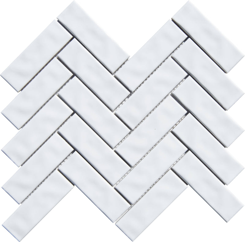 Snow White 1x4 Herringbone Porcelain Mosaic Tile - tilestate