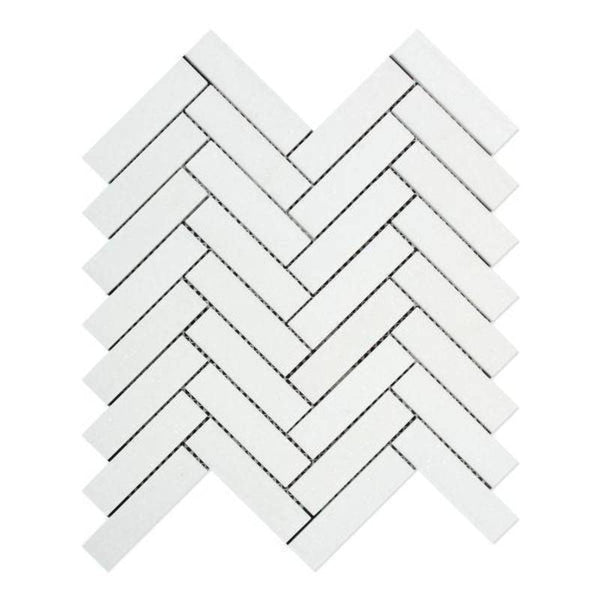 Thassos White Marble 1x4 Herringbone Polished Mosaic Tile - tilestate