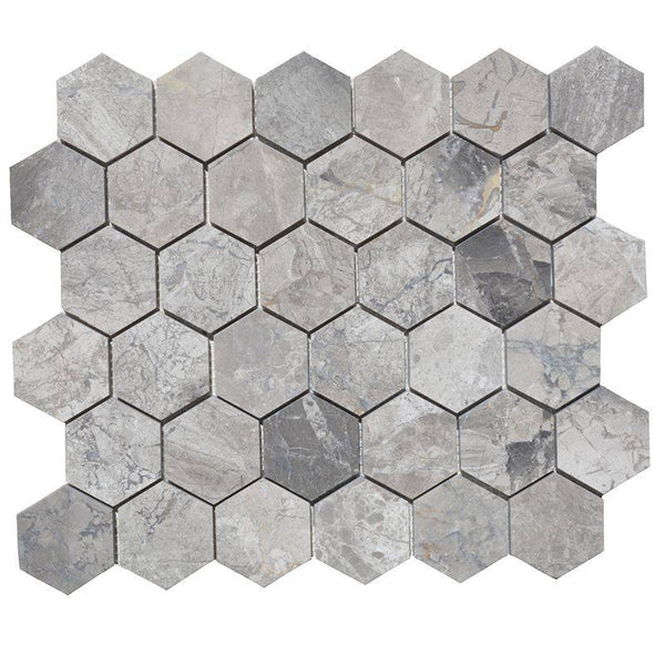 Atlantic Gray Marble 2x2 Polished Hexagon Mosaic Tile - tilestate