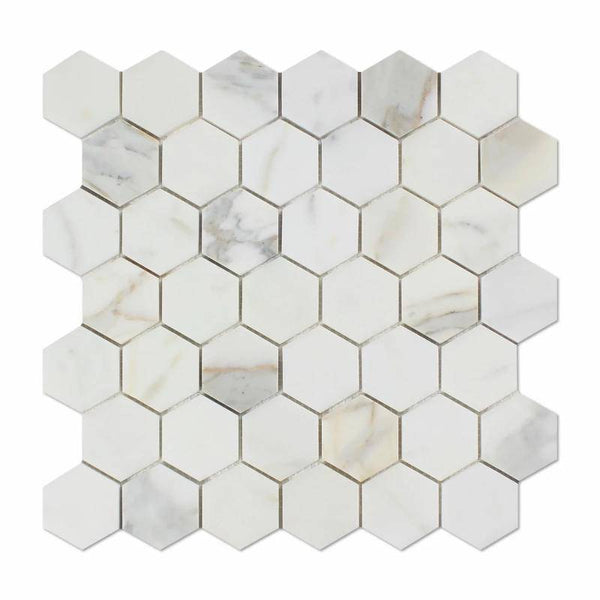 Calacatta Gold Marble 2x2 Hexagon Polished Mosaic Tile - tilestate