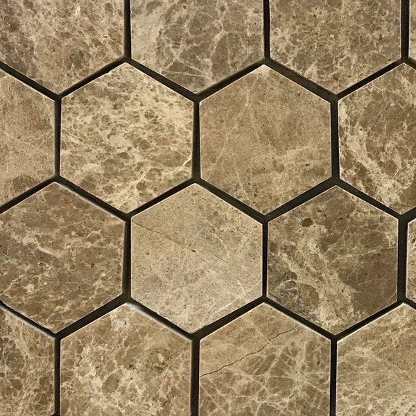 Emperador Light Marble 2x2 Hexagon Polished Mosaic Tile - tilestate