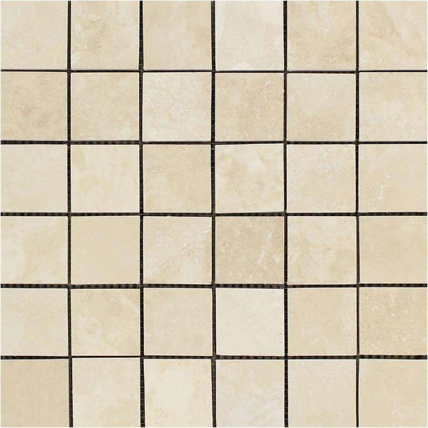 Ivory Travertine 2x2 Filled and Honed Mosaic Tile - tilestate