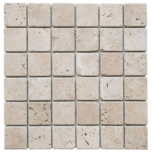 Ivory Travertine 2x2 Tumbled Mosaic Tile - tilestate