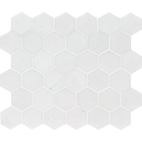 Mont Blanc White Marble 2x2 Hexagon Honed Mosaic Tile - tilestate