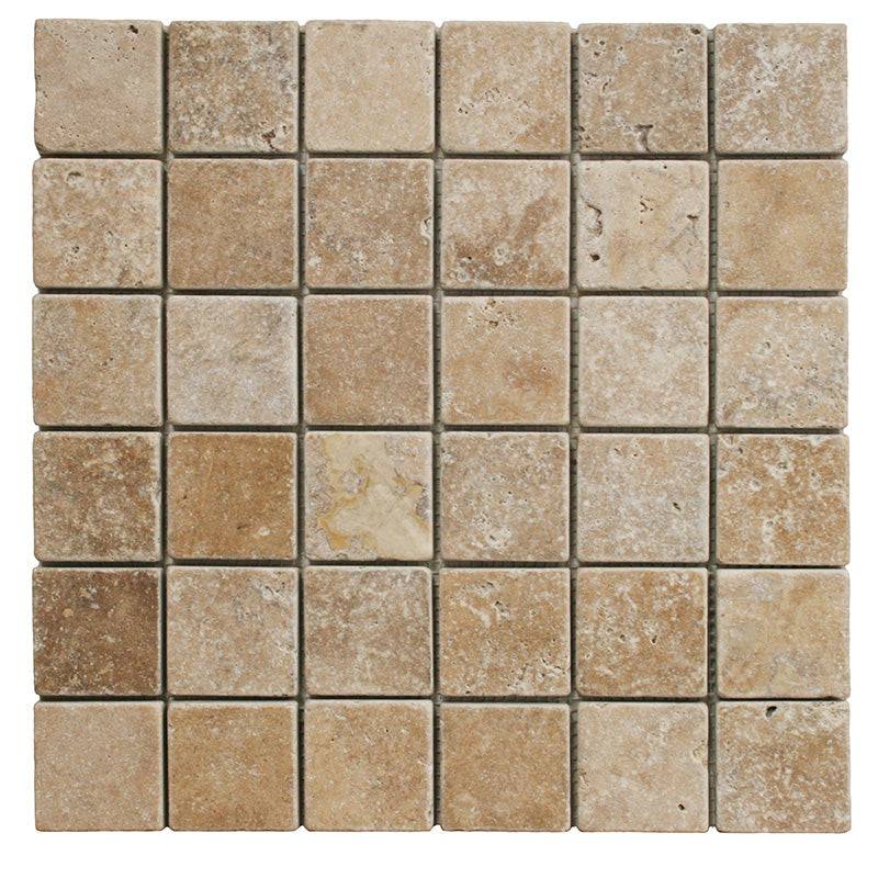 Noce Travertine 2x2 Tumbled Mosaic Tile - tilestate