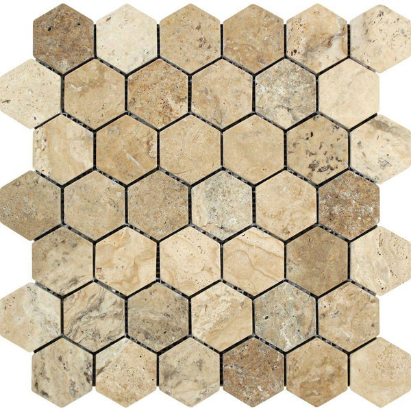 Philadelphia Travertine 2x2 Hexagon Tumbled Mosaic Tile - tilestate