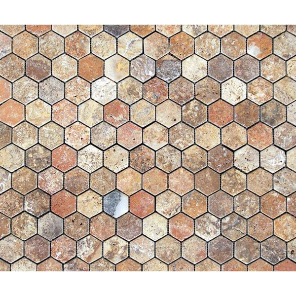 Scabos Travertine 2x2 Hexagon Tumbled Mosaic Tile - tilestate