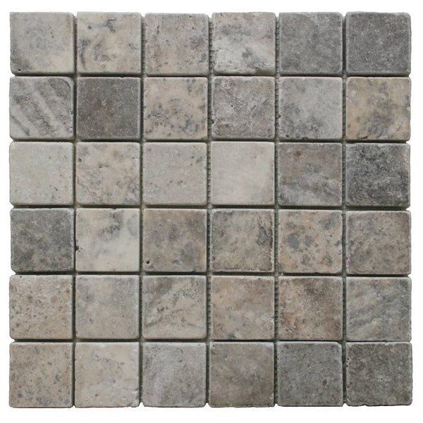 Silver Travertine 2x2 Tumbled Mosaic Tile - tilestate