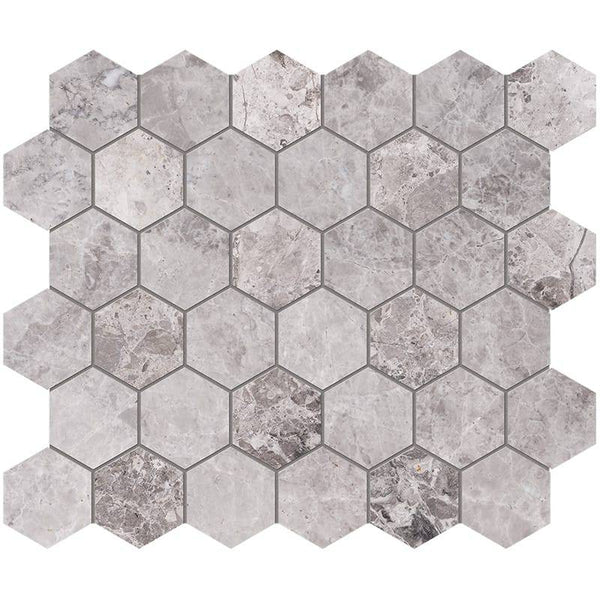 Tundra Gray Marble 2x2 Hexagon Honed Mosaic Tile - tilestate